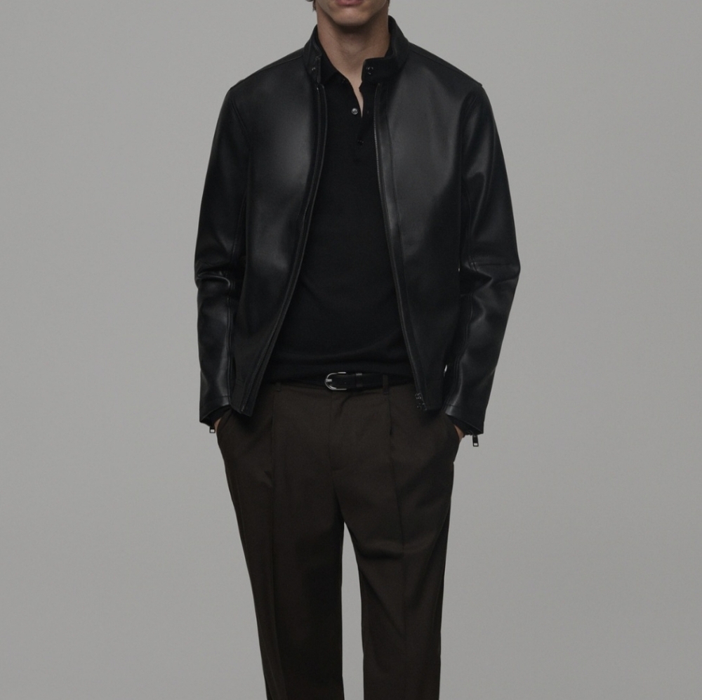 Mango Men's Black Faux LeatherJacket